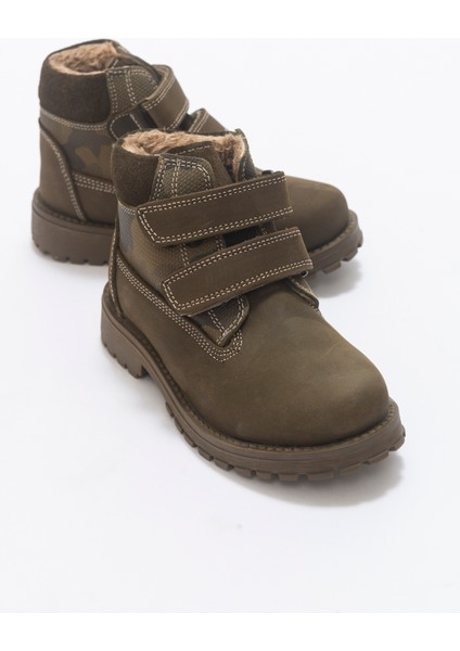 Erkek Çocuk Haki Hakiki Deri Suya Dayanıklı Anatomik Günlük Bot