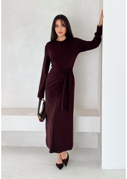 Yandan Bağlamalı Modal Kumaş Uzun Elbise