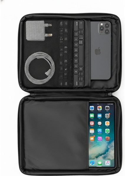 Çok Bölmeli, Modern Gri 12.4" Tablet Çantası- iPad Pro 6.nesil 12.9”/ 7.nesil 13”/ Air M2 Uyumlu 13” fiyatları