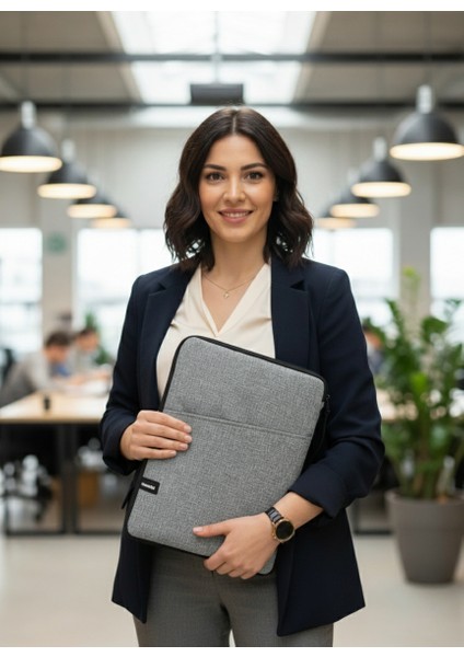 Çok Bölmeli, Modern Gri 12.4" Tablet Çantası- iPad Pro 6.nesil 12.9”/ 7.nesil 13”/ Air M2 Uyumlu 13” modelleri