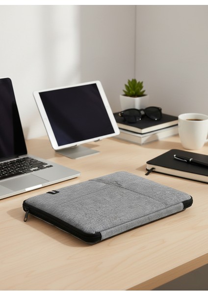 Çok Bölmeli, Modern Gri 12.4" Tablet Çantası- iPad Pro 6.nesil 12.9”/ 7.nesil 13”/ Air M2 Uyumlu 13” fırsatları