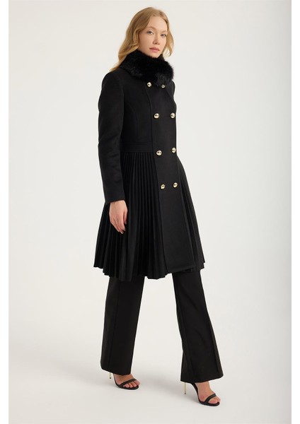 Dik Yaka Kürklü 8 Düğme Pliseli Kaban fiyatları