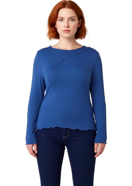 Kadın Bisiklet Yaka Nervürlü Ispanyol Kol Viskon Bluz Büyük Beden Konforu Kaliteli Şık Rahat