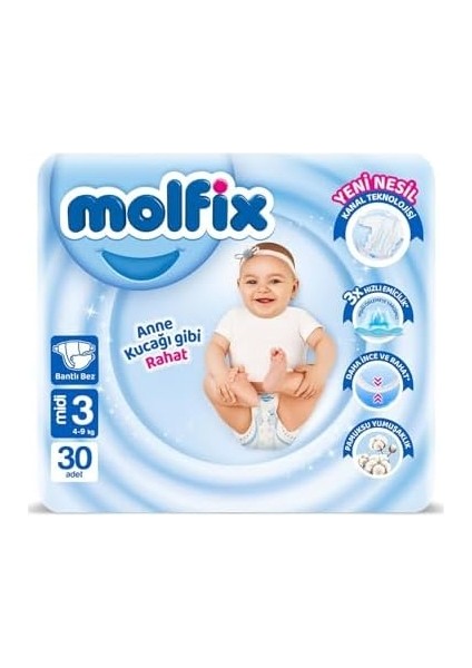 Molfix 3 Beden Midi Bebek Bezi (1 x 30 Adet)
