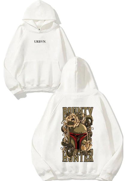 Bounty Tasarım Baskılı Oversize Beyaz Kapüşonlu Sweatshirt