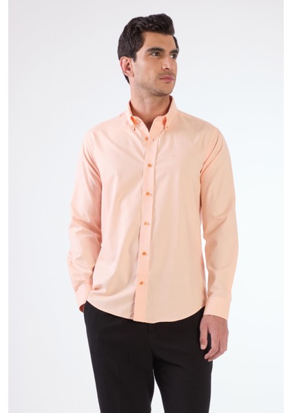 Somon Erkek Slim Fit Düz Brent Düğmeli Yaka Uzun Kol Gömlek - 102484
