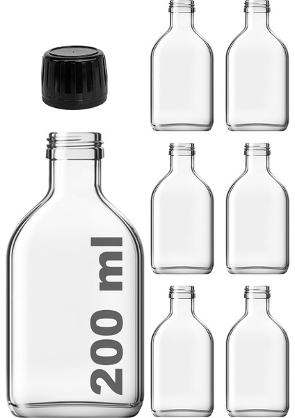 200 cc Kapaklı Cold Şişesi 200 ml Yassı Soğuk Kahve Cam Şişe 6 Adet (Siyah (Kilitli))