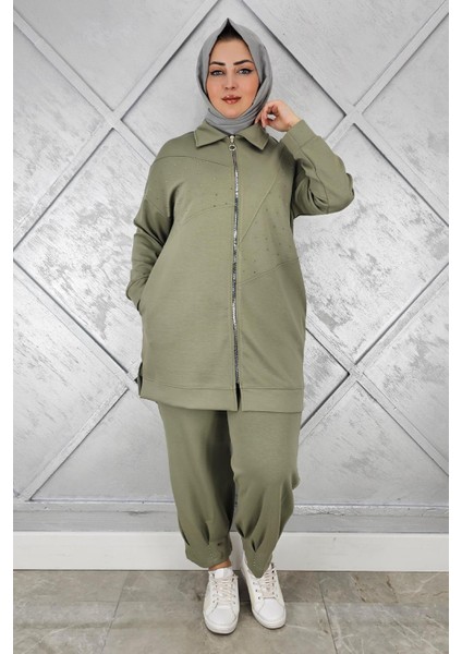 Kadın Taş Detaylı Tesettür Takım modelleri