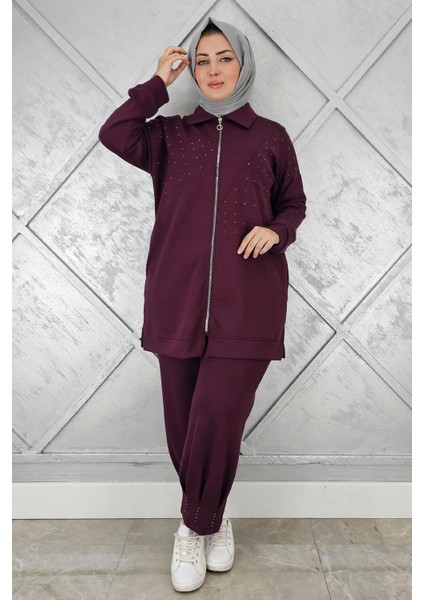 Kadın Taş Detaylı Tesettür Takım modelleri