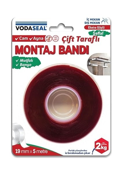 Montaj Bandı, 19MMX5MT, Şeffaf.