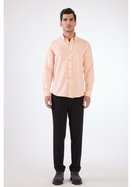 Somon Erkek Slim Fit Düz Brent Düğmeli Yaka Uzun Kol Gömlek - 102484 fırsatları
