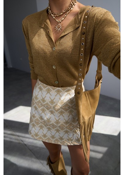 Kadın Simli Ince Sezonlık Düğmeli Hırka