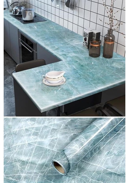 Mermer Desenli Masa Tezgah Mutfak Su Geçirmez Yapışkanlı Folyo Sticker Mavi 5x0,6m