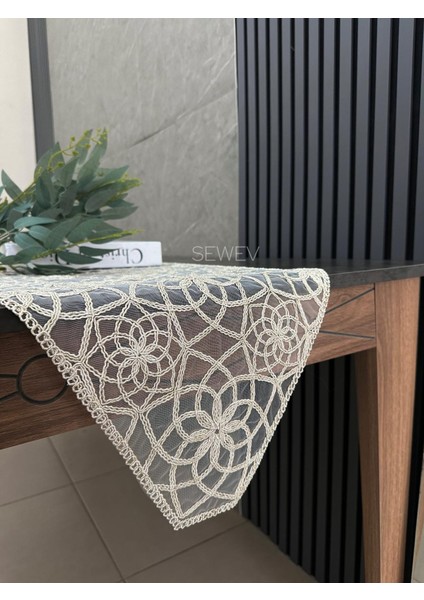 Simli Runner Masa Örtüsü Sehpa Örtüsü (Sütlü Kahve) modelleri