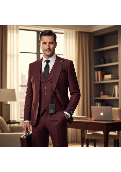 Erkek Takım Elbise, Kırlangıç Yaka, Blazer, Slımfıt, Bordo