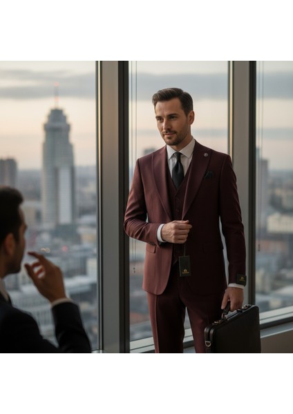 Erkek Takım Elbise, Kırlangıç Yaka, Blazer, Slımfıt, Bordo