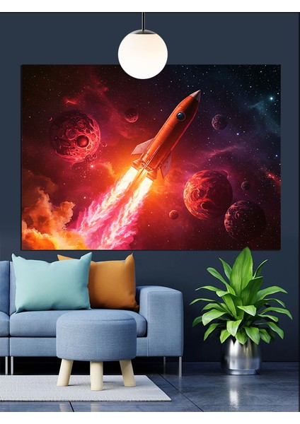 Fırlatılan Roket Uzay Sanatı Dekoratif Kanvas - Mdf Ahşap Tablo