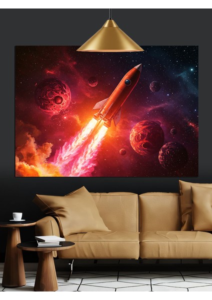 Fırlatılan Roket Uzay Sanatı Dekoratif Kanvas - Mdf Ahşap Tablo fiyatları