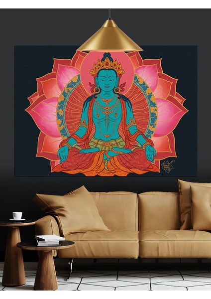 Kutsal Lotus Çiçeği Oturan Tanrı Dekoratif Kanvas - Mdf Ahşap Tablo