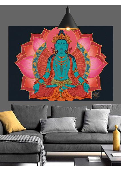 Kutsal Lotus Çiçeği Oturan Tanrı Dekoratif Kanvas - Mdf Ahşap Tablo fiyatları