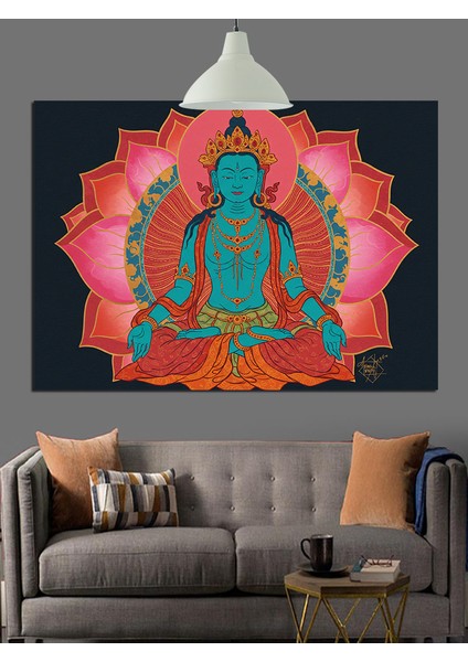 Kutsal Lotus Çiçeği Oturan Tanrı Dekoratif Kanvas - Mdf Ahşap Tablo modelleri