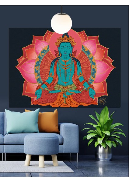 Kutsal Lotus Çiçeği Oturan Tanrı Dekoratif Kanvas - Mdf Ahşap Tablo indirimleri