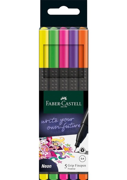 Grip Keçe Uçlu Seti, 5’li, Neon Renkler, 0.4 Mm, Metal Destekli, Ergonomik Üçgen Gövde