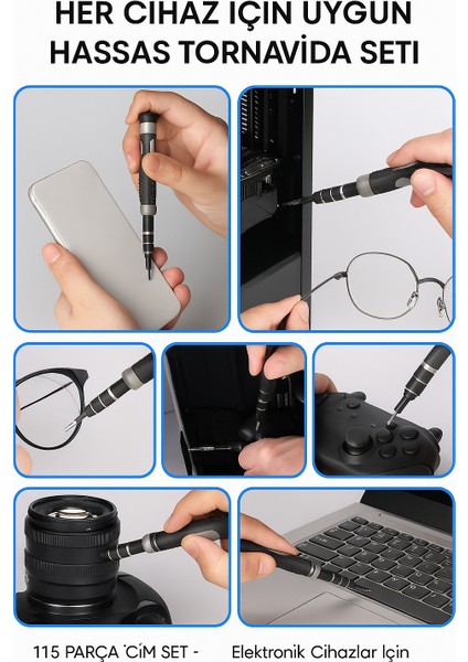 115 Parça Manyetik Hassas Tornavida Seti • Ergonomik Sap • Telefon Bilgisayar Tamir Seti indirimleri