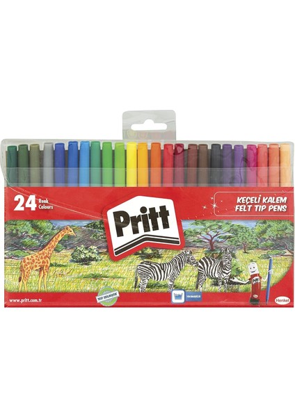 Keçeli, Çocuk Dostu Zararsız, Su Bazlı Renkli, Silinebilir, Dayanıklı Kırtasiye Malzemesi, 24 Renkli Paket