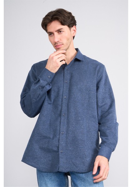 2439 Erkek Uzun Kol Regular Gömlek Açık Lacivert