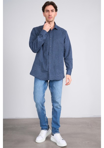 2439 Erkek Uzun Kol Regular Gömlek Açık Lacivert modelleri
