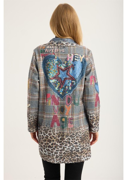 Uzun Ekose Yaldızlı Kalpli Ceket indirimleri