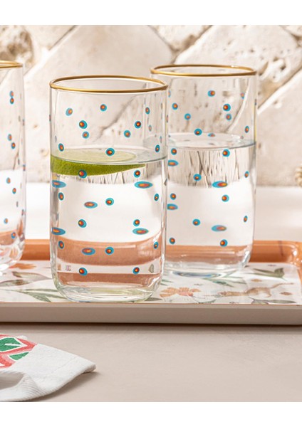 Cam 3'lü Meşrubat Bardağı 365 ml Yeşil-Mavi