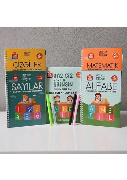 Store Sihirli Yazı Seti Silinebilir Kelemli Kabartmalı Defter Yazma Öğretici 4 Kitap+1 Kalem+5 Yedek Uç, Çok Renkli fırsatları