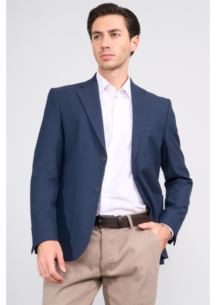 4666 Erkek Mono Yaka Tek Ceket Slim Fit Lacivert