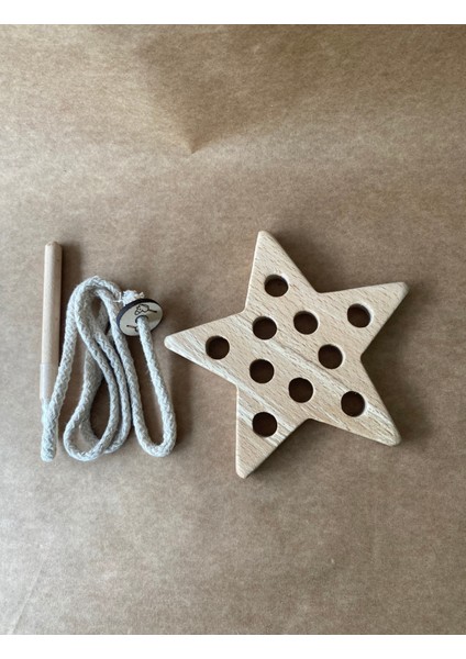 Montessori Ahşap Dikiş Oyuncağı | Yıldız Şekilli Doğal Beceri Oyunu