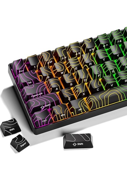 Siyah Klavyeler, Doubleshot Pbt Klavye Seti, Arkadan Aydınlatmalı Topografik Klavye Keycaps Oem Profili ile Uyumlu 60% 65% 75% 80% 96% 100% Mekanik Klavyeler - Sadece Anahtar Kapakları