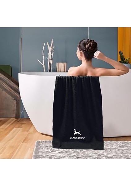 Deer Spor Fitness Havlusu Kondisyon Havlusu Koşu Yoga PILATES%100 Pamuk 90X50 cm Siyah modelleri