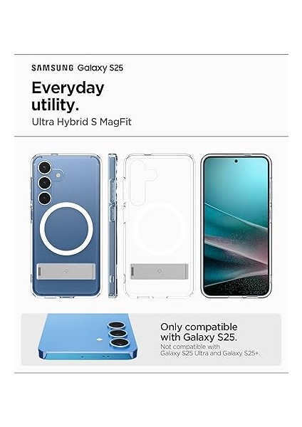 Galaxy S25 ile Uyumlu Ince Kılıf Ultra Hybrid S Metal Stand'lı Sararma Karşıtı Duraclear Hava Kanalı Teknolojisi Askeri Sınıf Koruma Magfit Özellikli Clear White Şeffaf Kapak - ACS09026 fiyatları