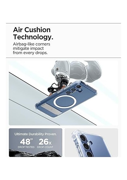 Galaxy S25 ile Uyumlu Ince Kılıf Ultra Hybrid S Metal Stand'lı Sararma Karşıtı Duraclear Hava Kanalı Teknolojisi Askeri Sınıf Koruma Magfit Özellikli Clear White Şeffaf Kapak - ACS09026 indirimleri