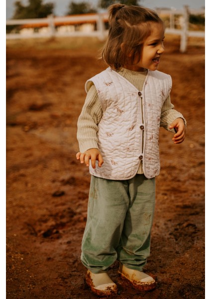 Helikopter Desenli Peluş Krem Yelek