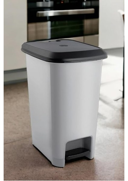 Home Slim Pedallı Çöp Kovası 60 Litre & Büyük Boy Pedallı Çöp Kovası Gri Metalik Gri