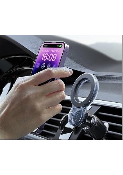 Havalandırmaya Takılan Araç Içi Telefon Tutucu Manyetik Mıknatıslı 2 Yuvarlak Halka Hediyeli iphone 12-16 Pro Max Telefon Tutucu S22-S25 Ultra Telefon Tutucu Torpido Üstü Premium modelleri
