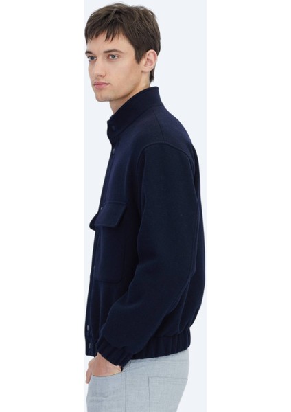 Lacivert Comfort Fit Dik Yaka Casual Dokuma Mont modelleri