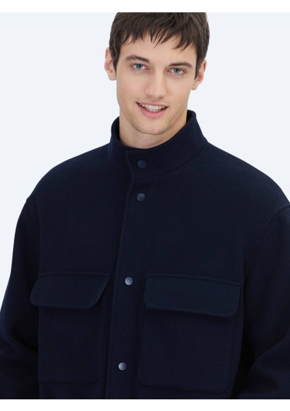 Lacivert Comfort Fit Dik Yaka Casual Dokuma Mont fırsatları