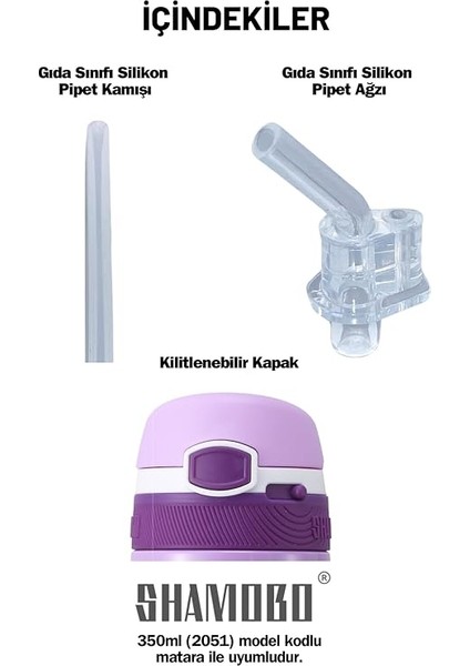 350ML Çocuk Paslanmaz Çelik Termos Için Ekonomik Yedek Kapak ve Pipet Seti (Mor Kelebek) fiyatları