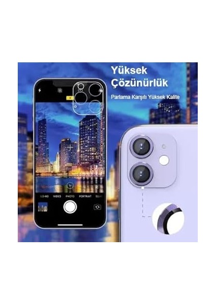 iPhone 11 ile Uyumlu Premium Kalite Safir Kamera Lens Koruyucu Telefon Kamerası Için Tüm Darbe ve Çiziklere Karşı Ultra Tam Koruma Sağlar - Full Hd 4K Görüntü Kalitesi Sunar (Mor) fırsatları