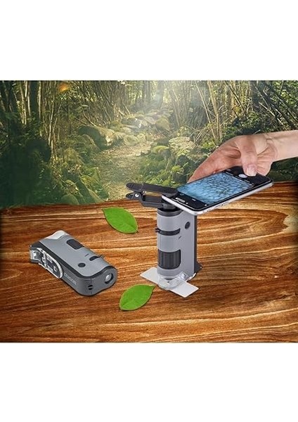 MP-250 Microflip 100-250X LED Işıklı Cep Mikroskobu Akıllı Telefon Digiscoping Adaptör Klipsli, Gri modelleri