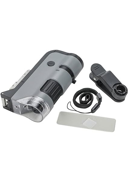 MP-250 Microflip 100-250X LED Işıklı Cep Mikroskobu Akıllı Telefon Digiscoping Adaptör Klipsli, Gri indirimleri