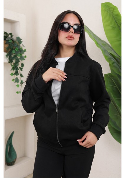 Kadın Relax Fit Bomber Süet Ceket
